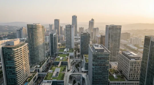 Modern business district skyline representing African market expansion opportunities